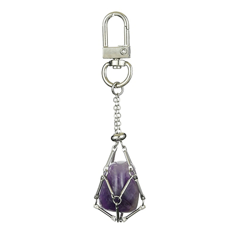 Charm Clip with Natural Gemstone Interchangeable Pouch