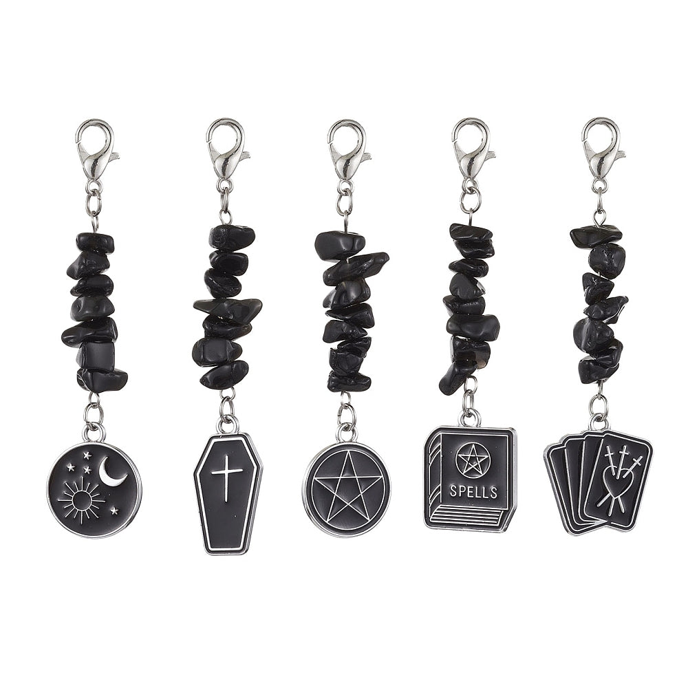 Charm Clip with Witchy Charm Dangle Natural Obsidian Chips