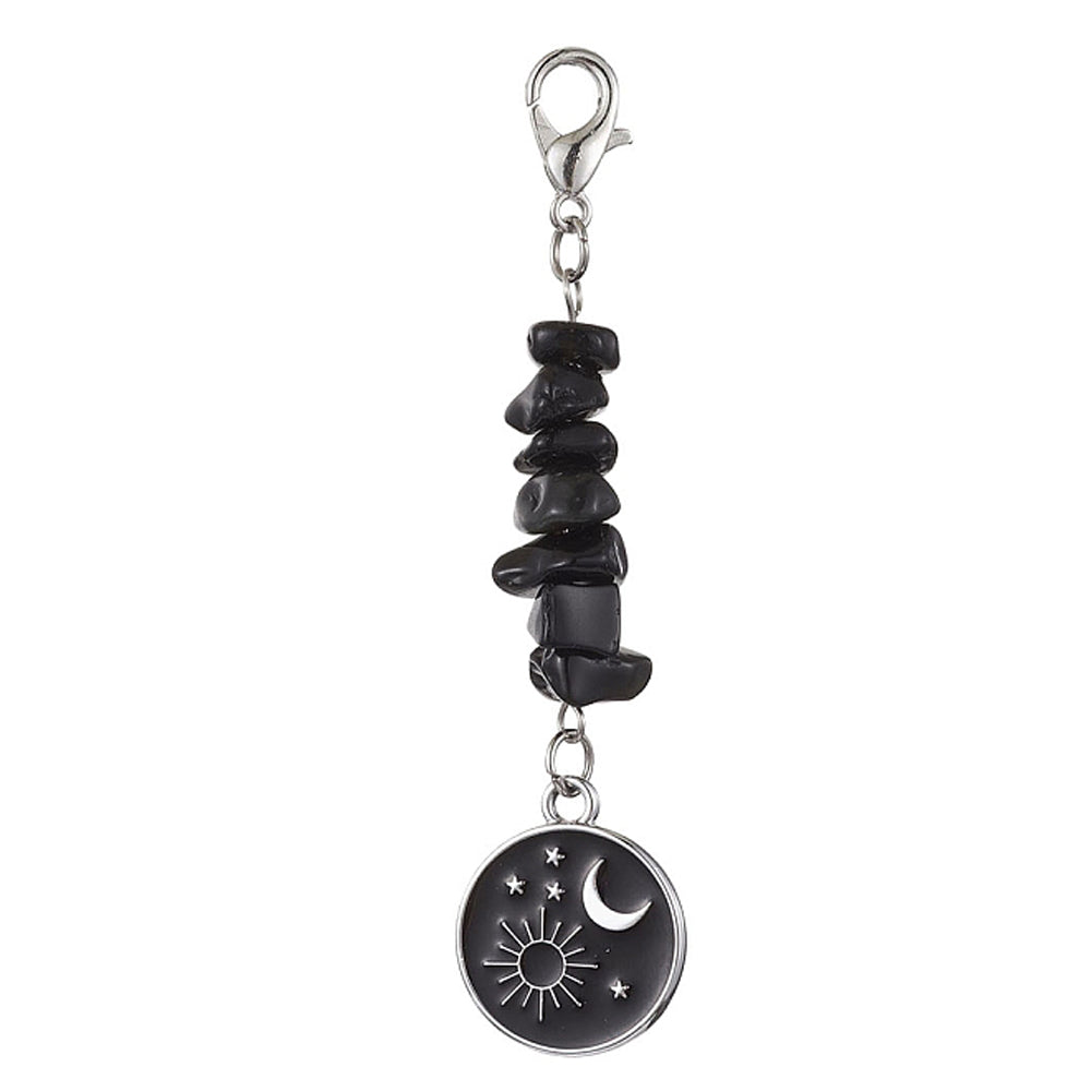 Charm Clip with Witchy Charm Dangle Natural Obsidian Chips