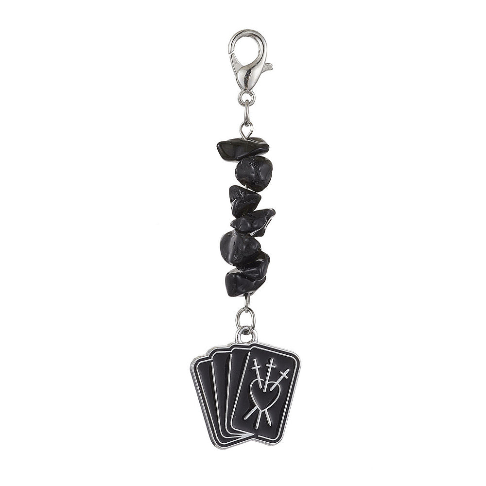 Charm Clip with Witchy Charm Dangle Natural Obsidian Chips