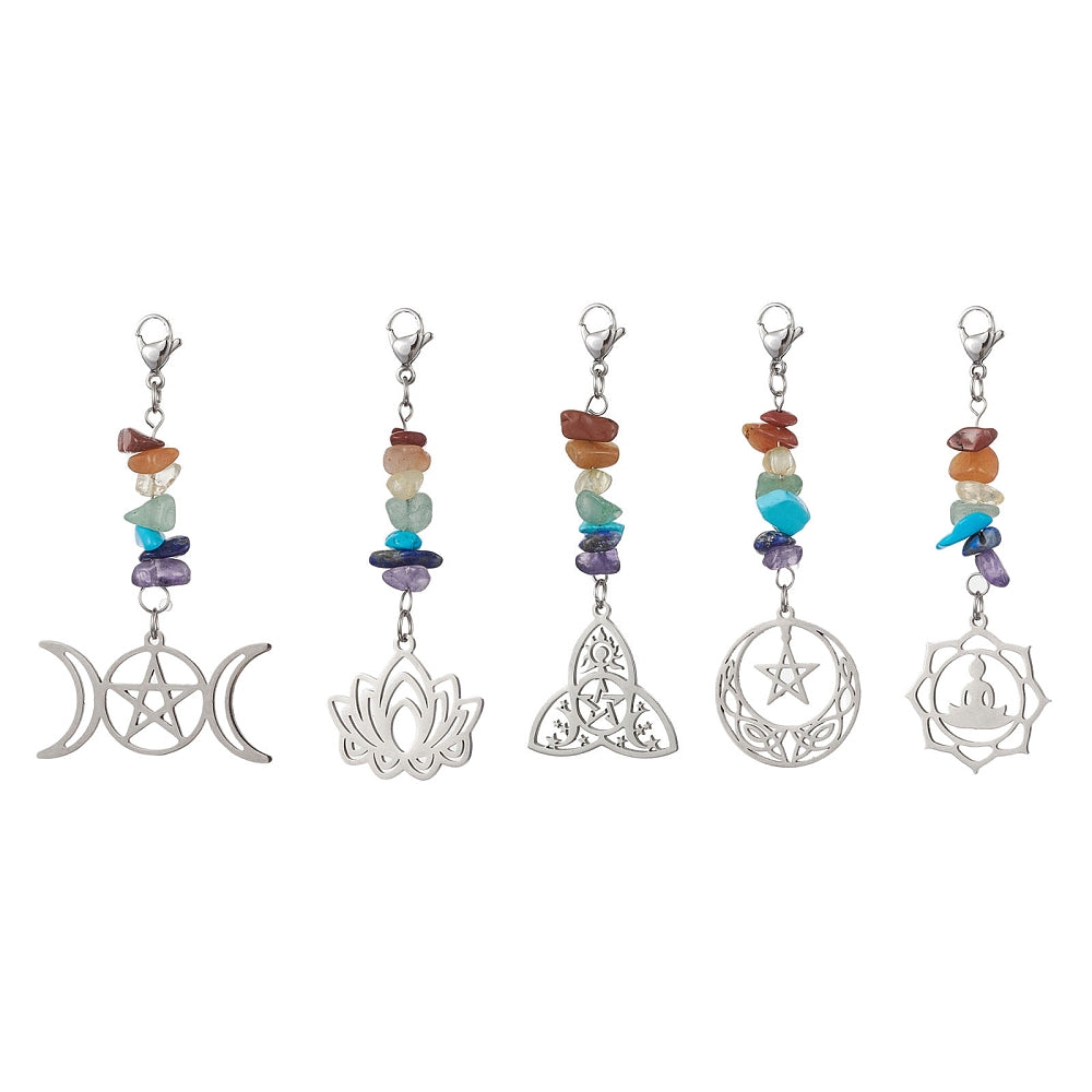 Charm Clip with Natural Gemstone Chakra Chips Charm Dangle