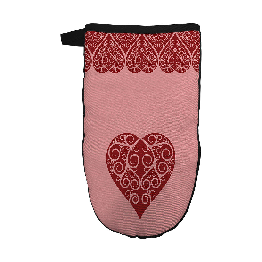Oven Mitt Intricate Heart Ribbon