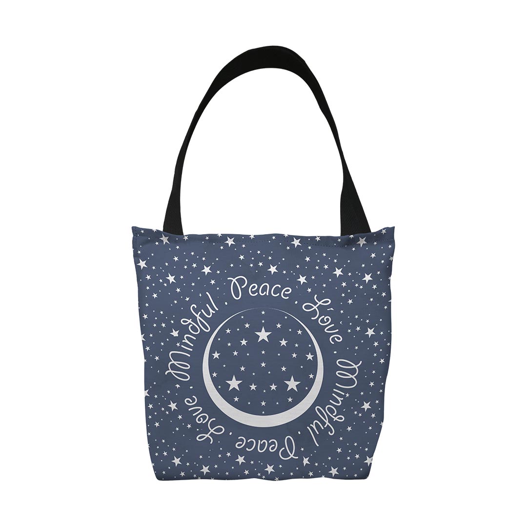 Tote Bags Peace.Love.Mindful Colored