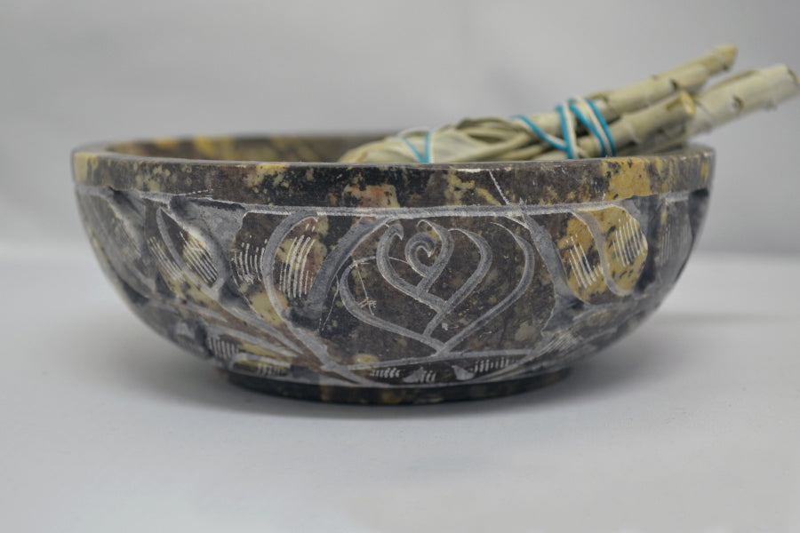 Soapstone Bowl with Leaves 5"