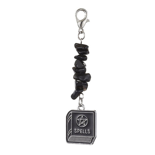 Charm Clip with Witchy Charm Dangle Natural Obsidian Chips