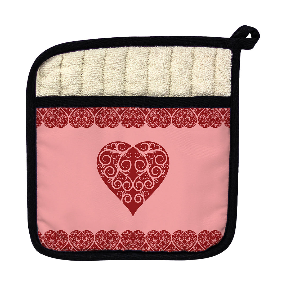 Pot Holder Intricate Heart Ribbon