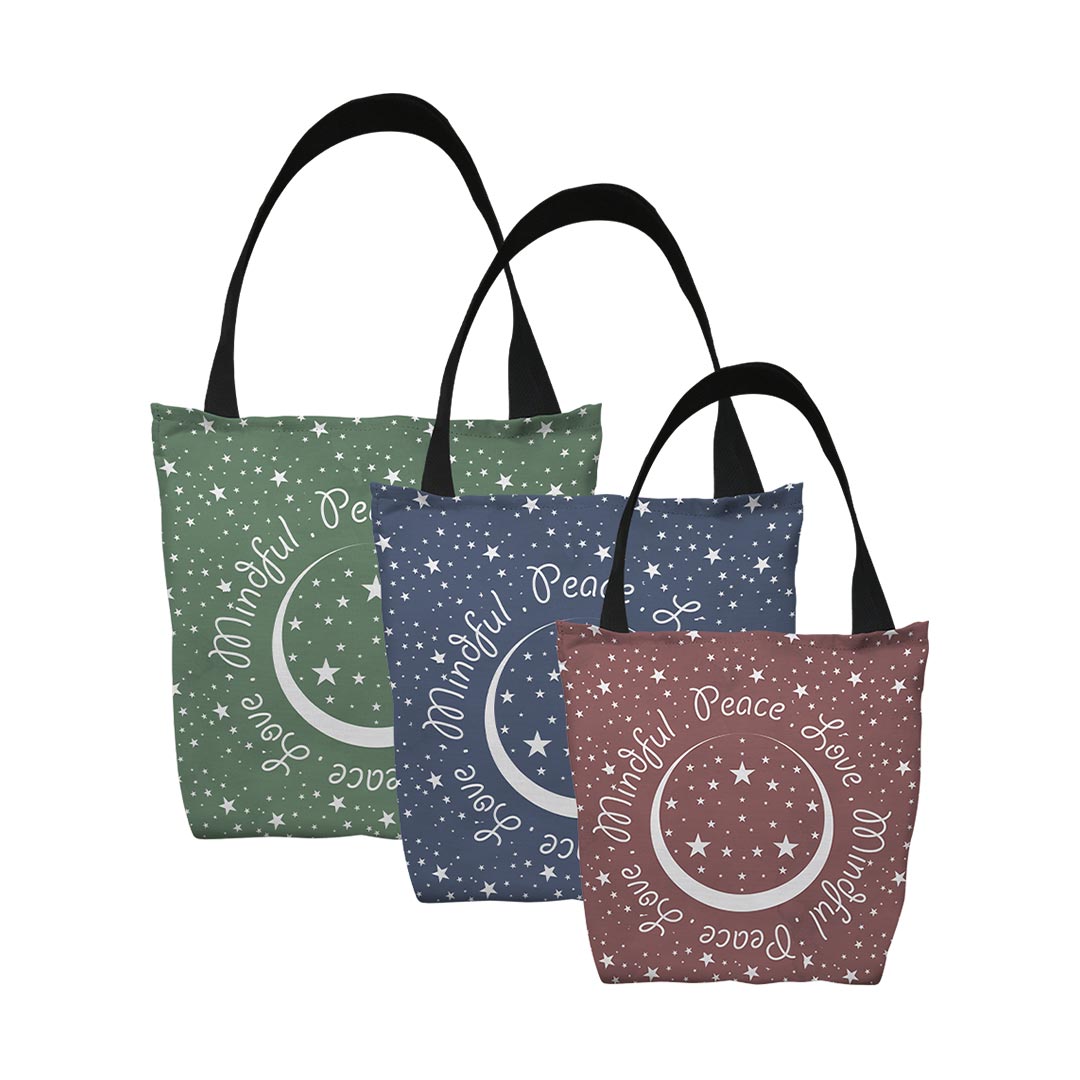 Tote Bags Peace.Love.Mindful Colored