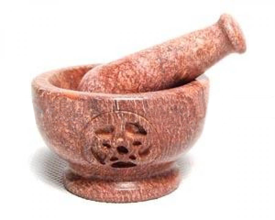 Mortar & Pestle Soapstone with Pentacle 4"