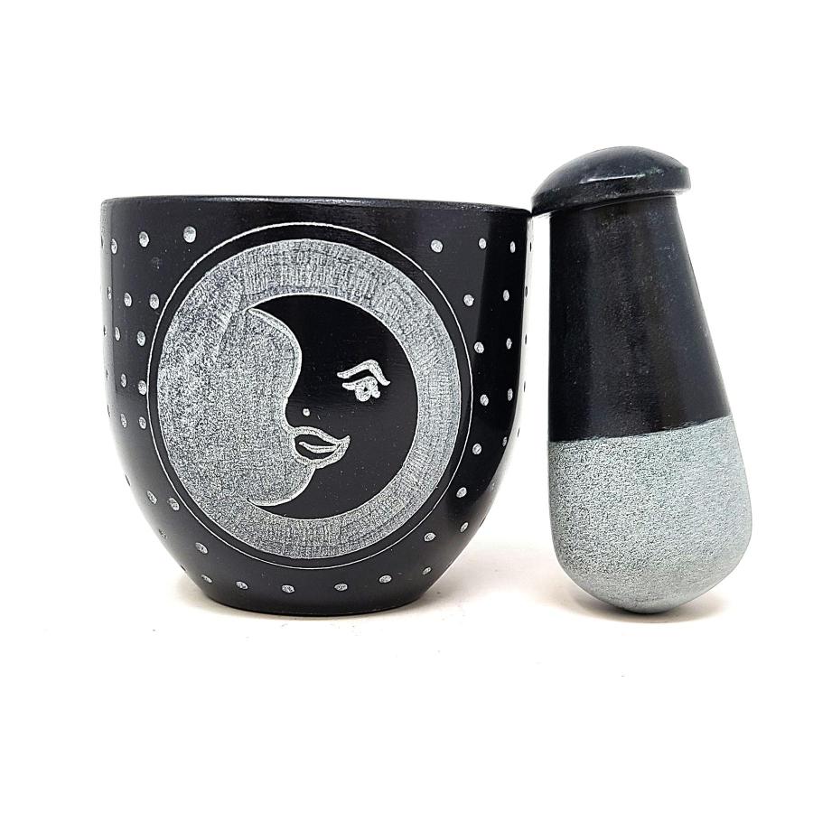 Mortar & Pestle Soapstone with Moon 3"