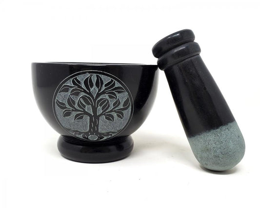 Mortar & Pestle Soapstone with Tree of Life 4"